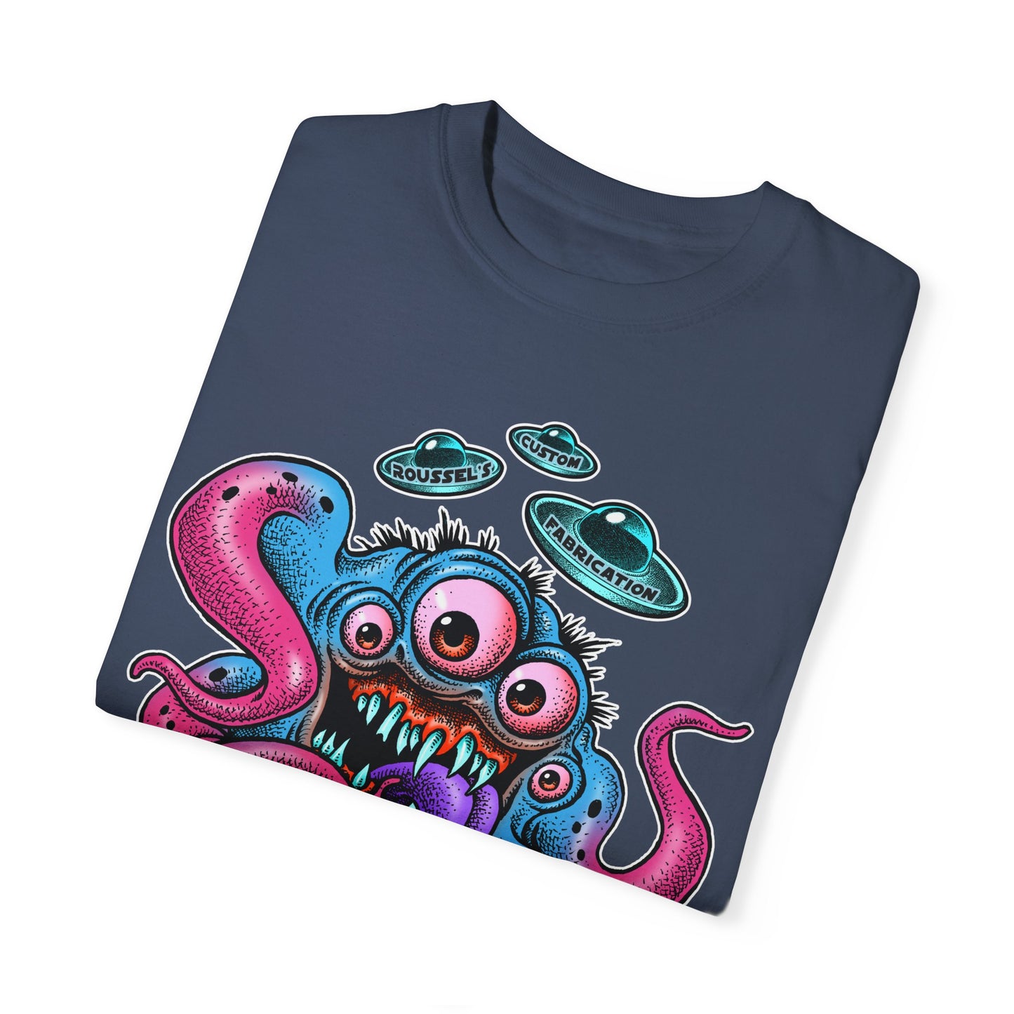 Monster 100% Cotton T-Shirt Featuring Our Newest Spaceport Monster Lan Roussel -Vintage Fit