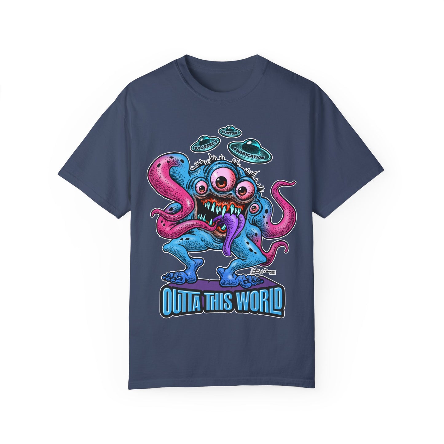 Monster 100% Cotton T-Shirt Featuring Our Newest Spaceport Monster Lan Roussel -Vintage Fit