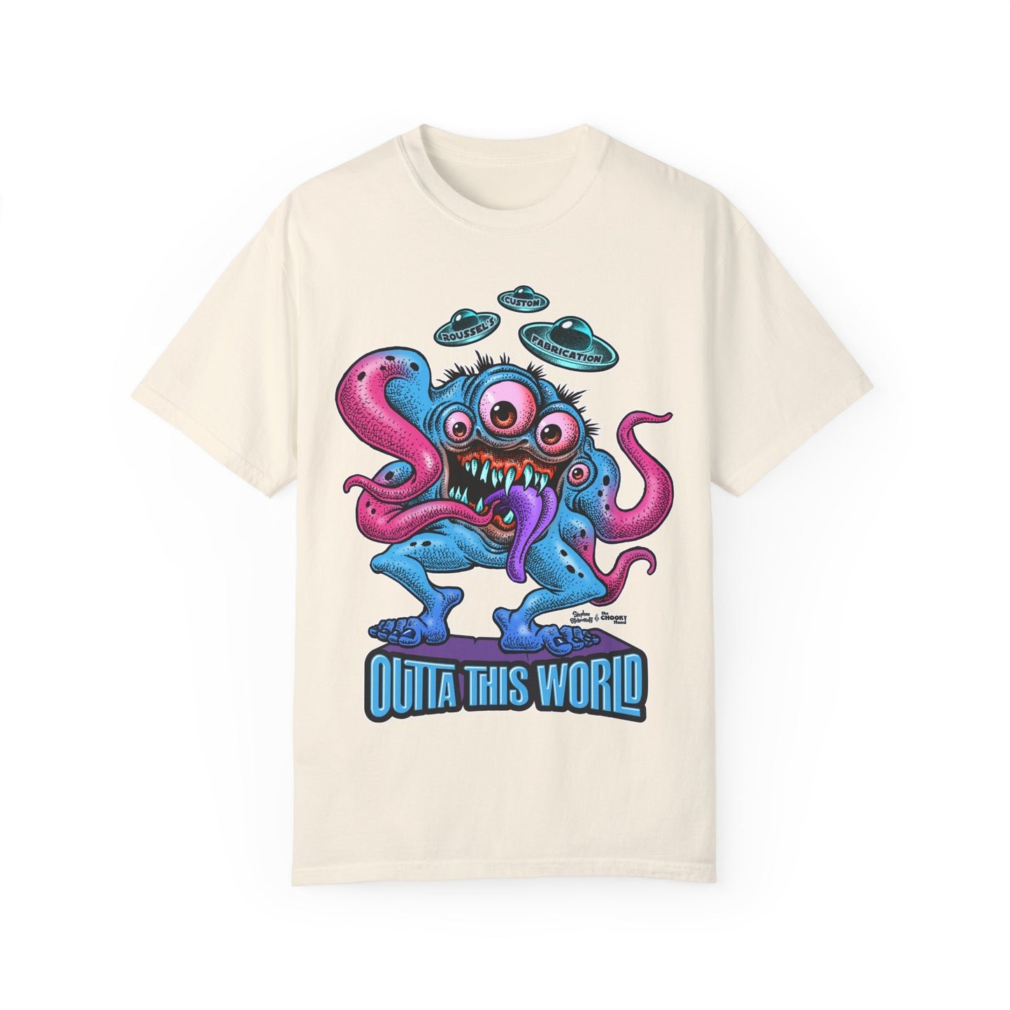 Monster 100% Cotton T-Shirt Featuring Our Newest Spaceport Monster Lan Roussel -Vintage Fit