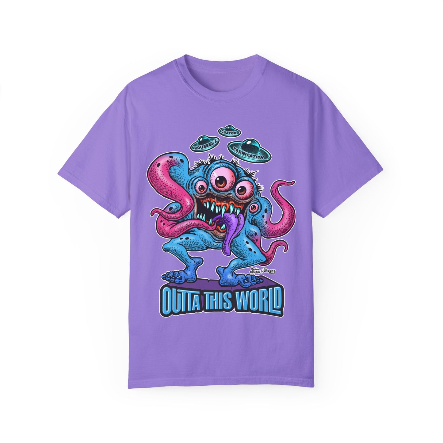 Monster 100% Cotton T-Shirt Featuring Our Newest Spaceport Monster Lan Roussel -Vintage Fit