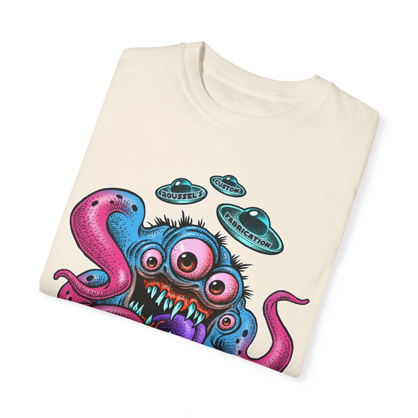 Monster 100% Cotton T-Shirt Featuring Our Newest Spaceport Monster Lan Roussel -Vintage Fit