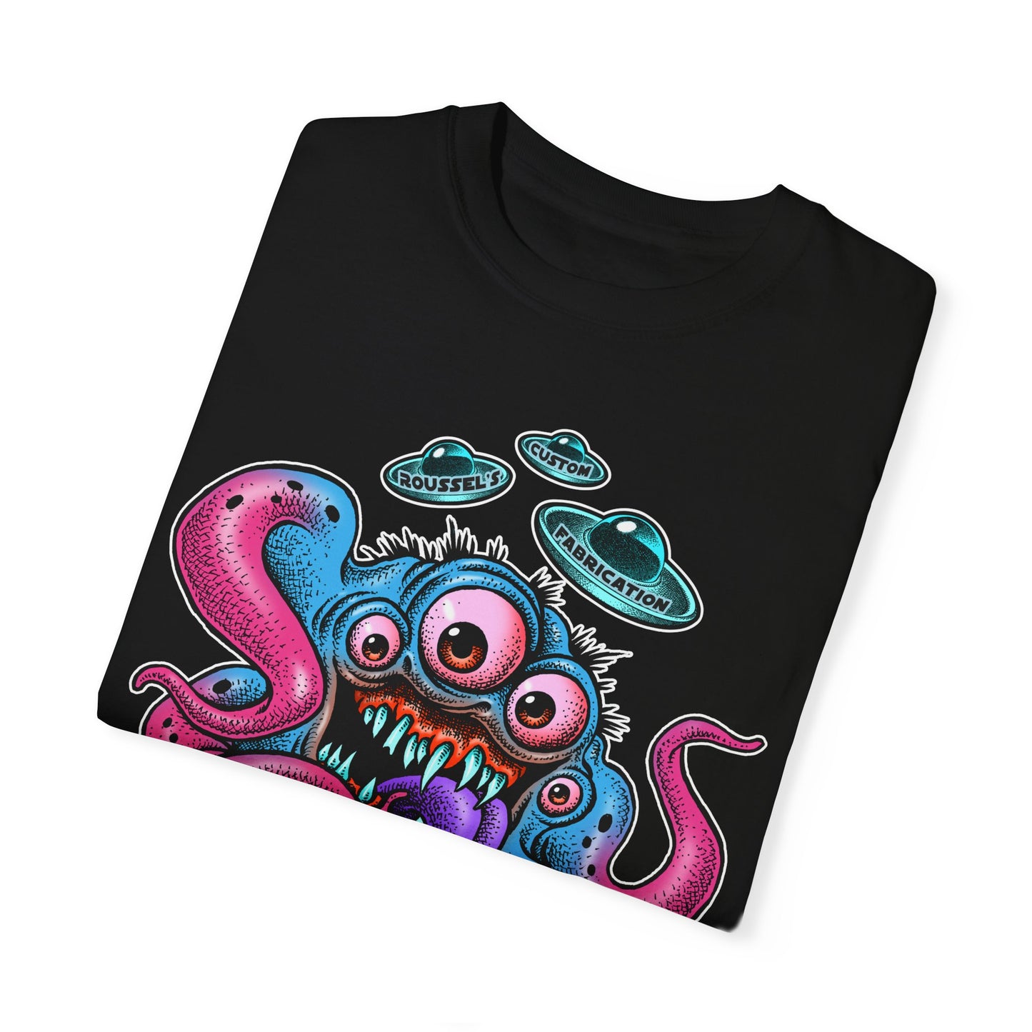 Monster 100% Cotton T-Shirt Featuring Our Newest Spaceport Monster Lan Roussel -Vintage Fit