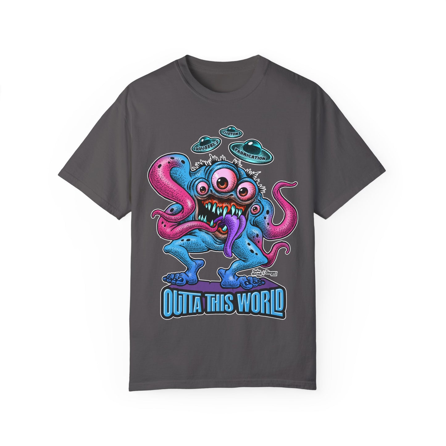 Monster 100% Cotton T-Shirt Featuring Our Newest Spaceport Monster Lan Roussel -Vintage Fit