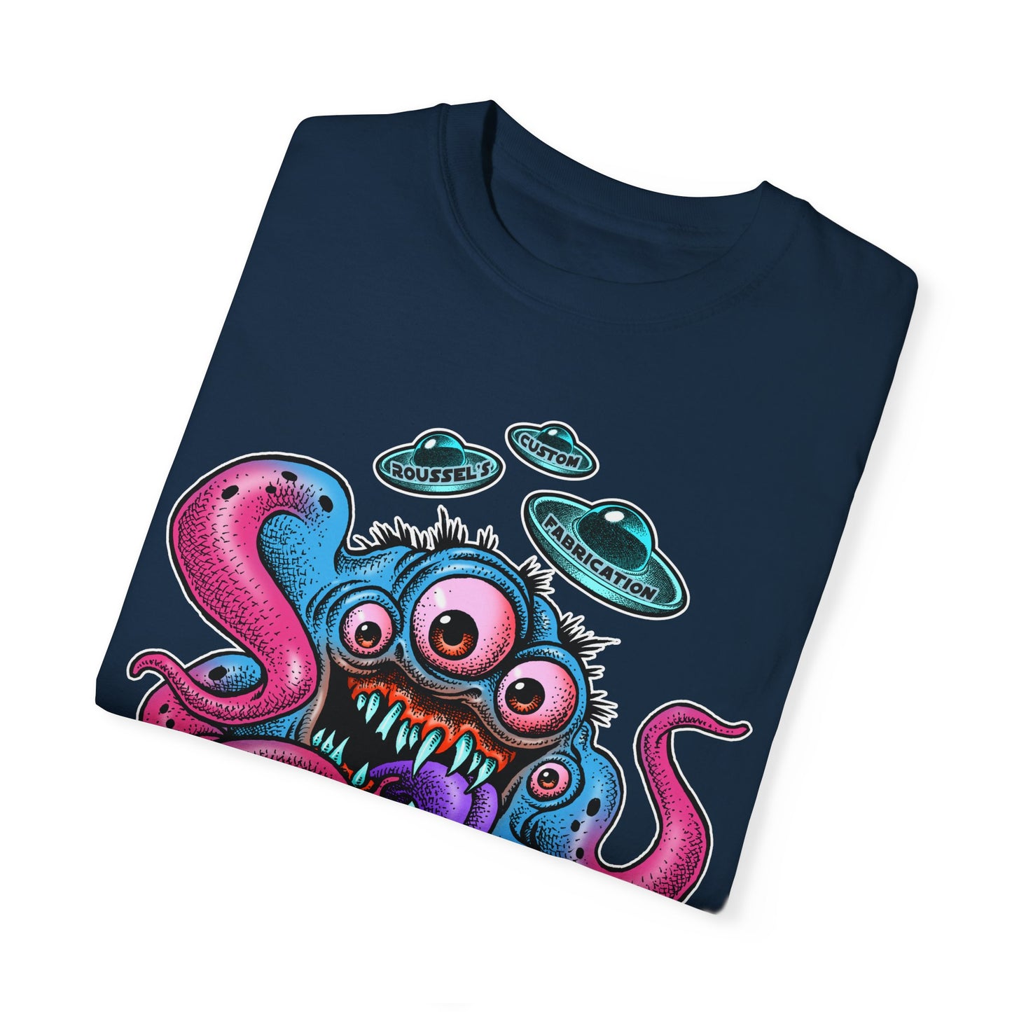 Monster 100% Cotton T-Shirt Featuring Our Newest Spaceport Monster Lan Roussel -Vintage Fit