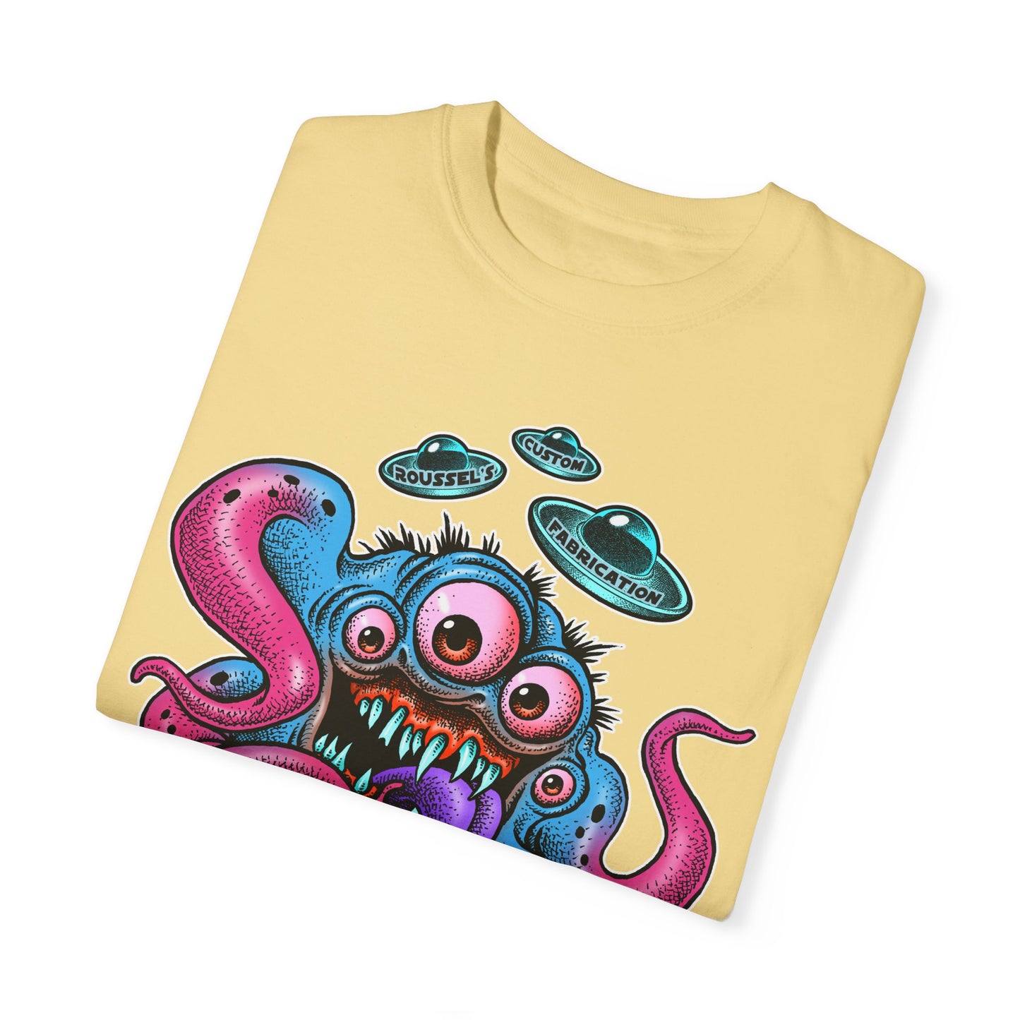 Monster 100% Cotton T-Shirt Featuring Our Newest Spaceport Monster Lan Roussel -Vintage Fit