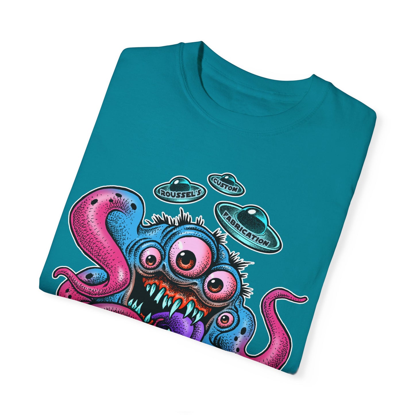 Monster 100% Cotton T-Shirt Featuring Our Newest Spaceport Monster Lan Roussel -Vintage Fit