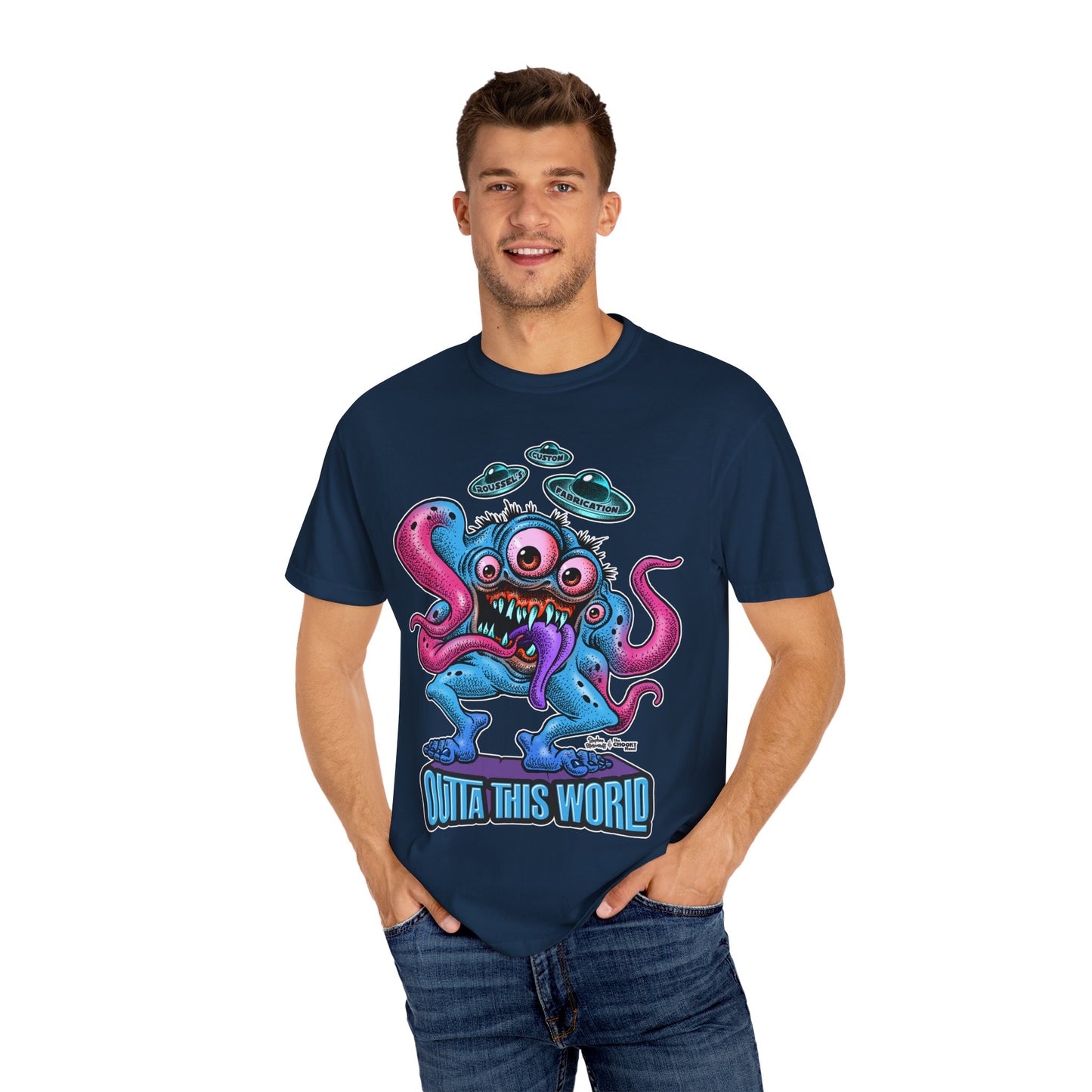 Monster 100% Cotton T-Shirt Featuring Our Newest Spaceport Monster Lan Roussel -Vintage Fit