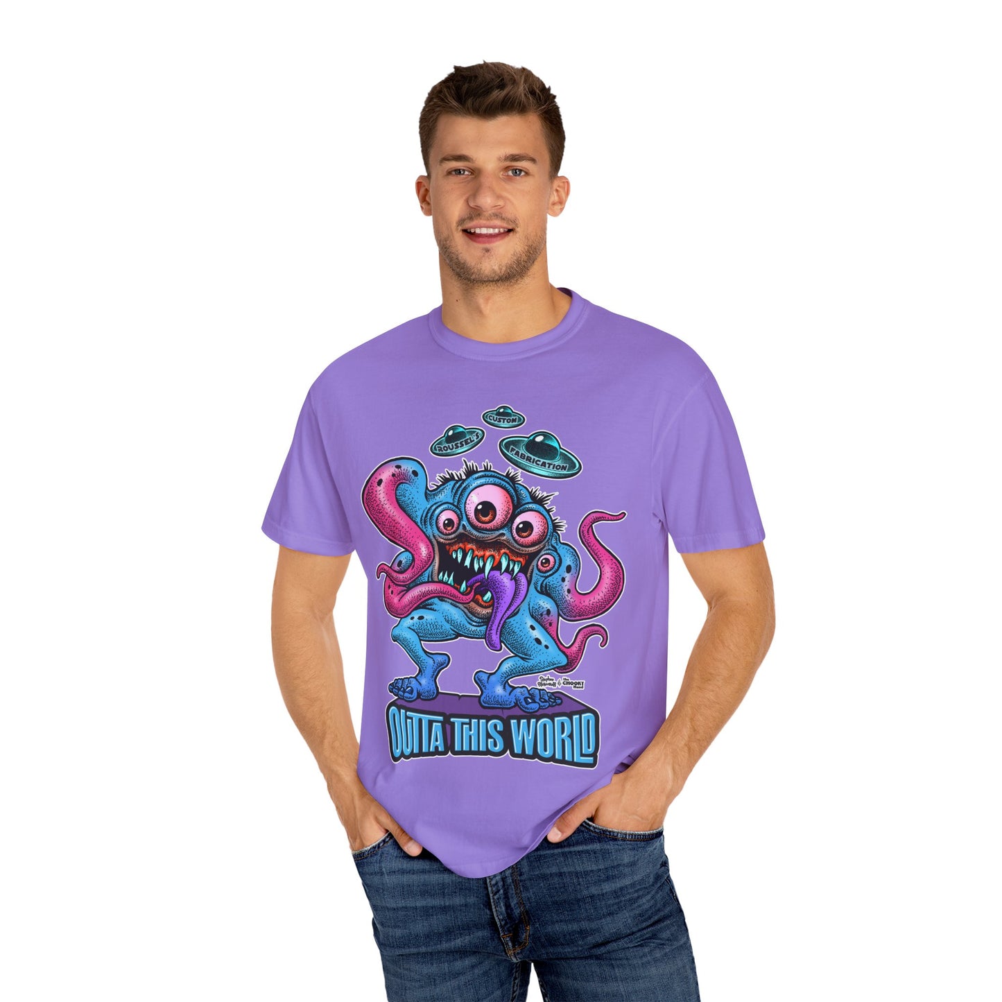 Monster 100% Cotton T-Shirt Featuring Our Newest Spaceport Monster Lan Roussel -Vintage Fit