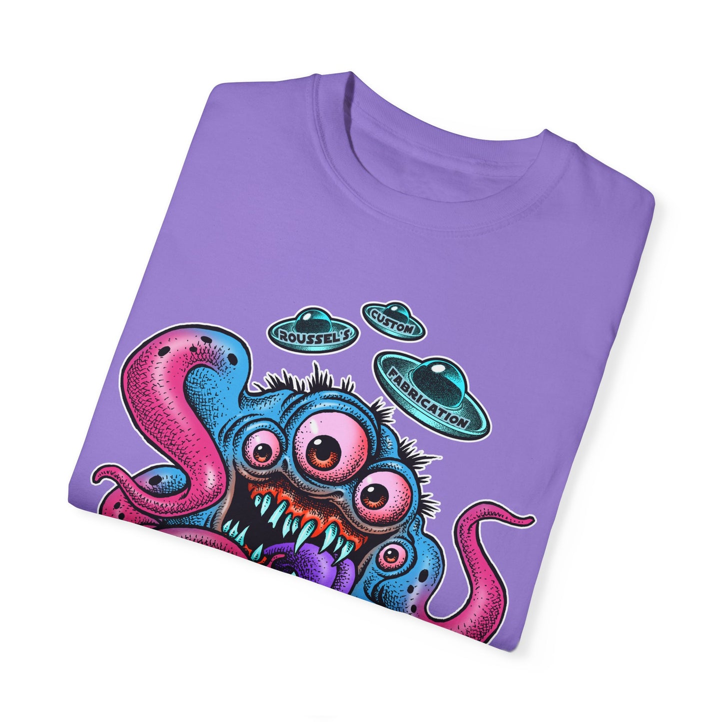 Monster 100% Cotton T-Shirt Featuring Our Newest Spaceport Monster Lan Roussel -Vintage Fit