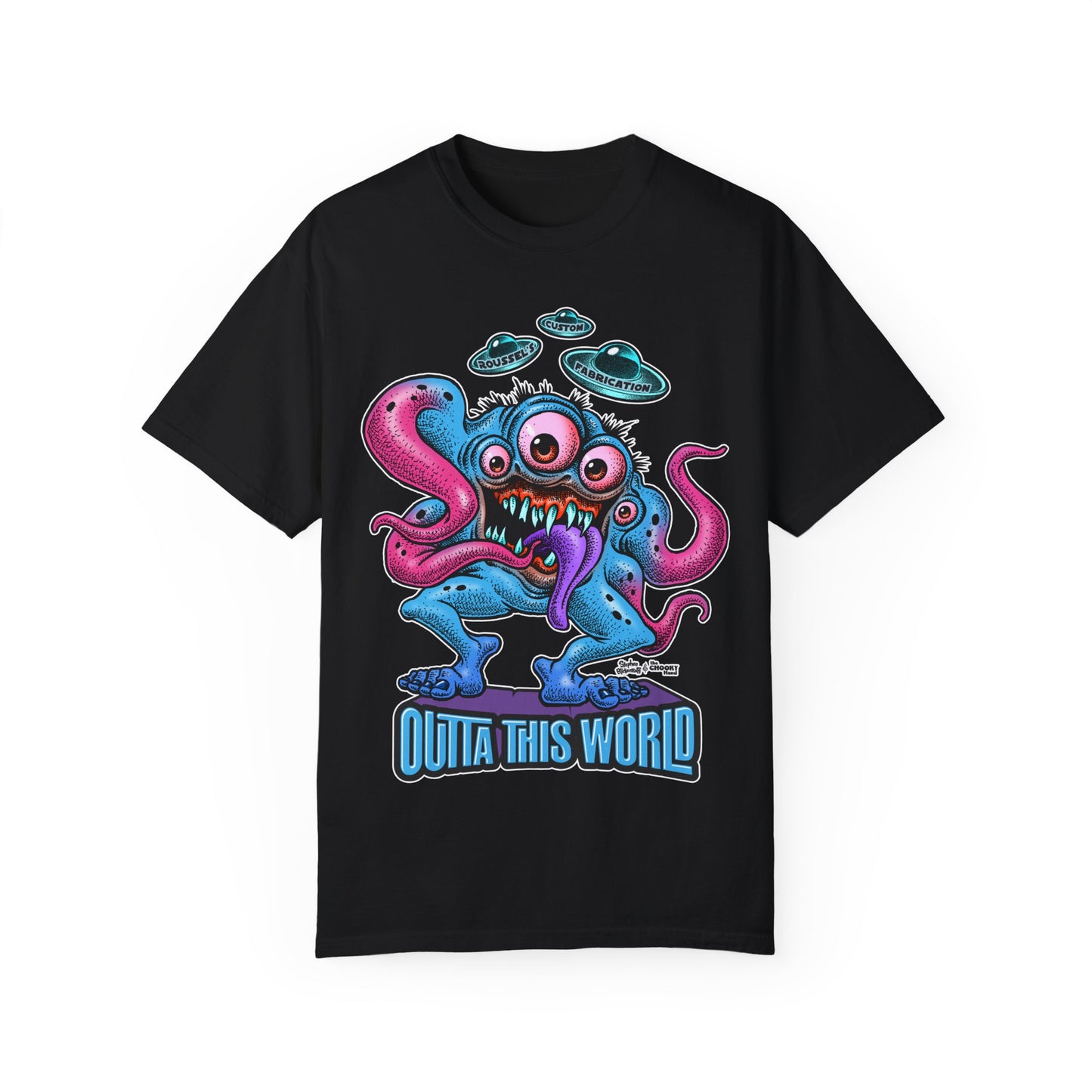 Monster 100% Cotton T-Shirt Featuring Our Newest Spaceport Monster Lan Roussel -Vintage Fit