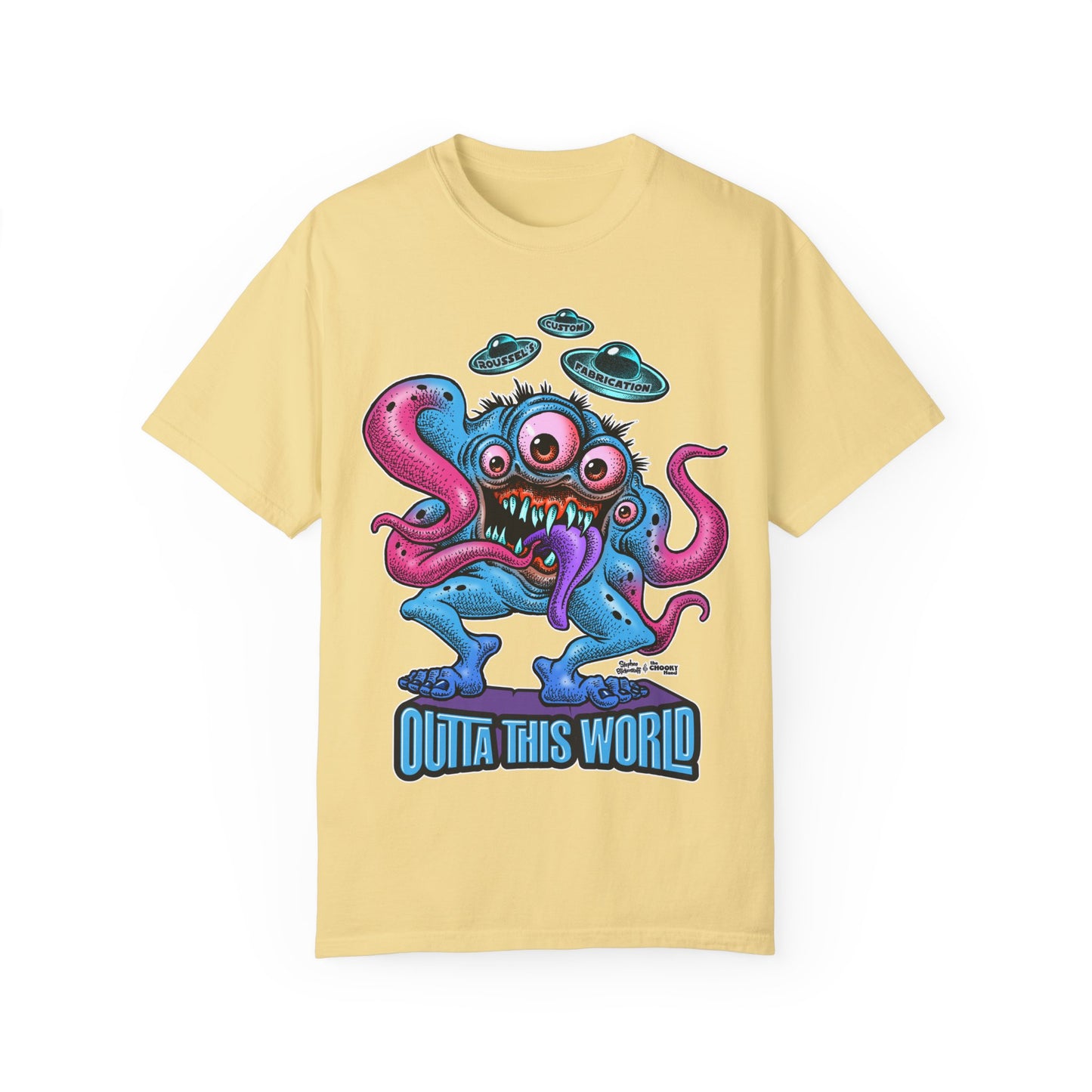 Monster 100% Cotton T-Shirt Featuring Our Newest Spaceport Monster Lan Roussel -Vintage Fit