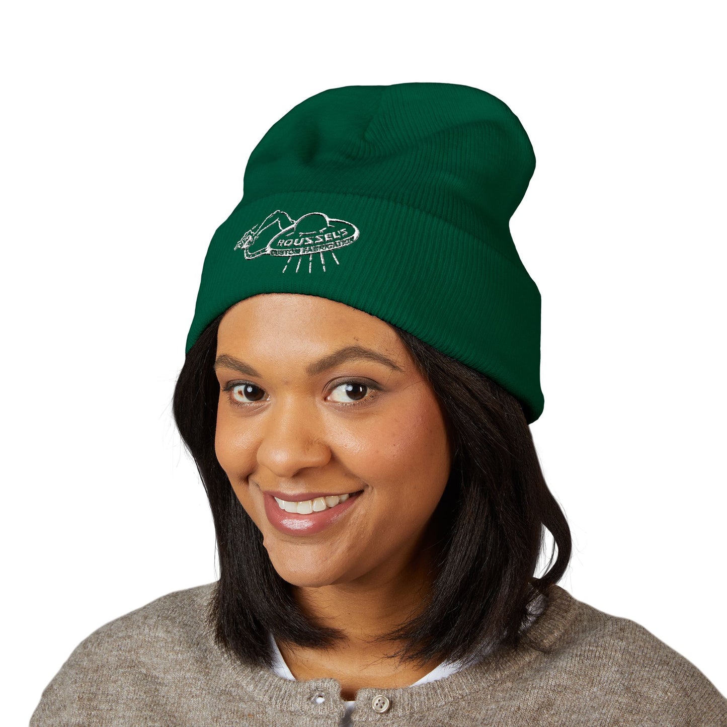 Embroidered UFO Beanie - Retro Alien Abduction Cuffed Hat