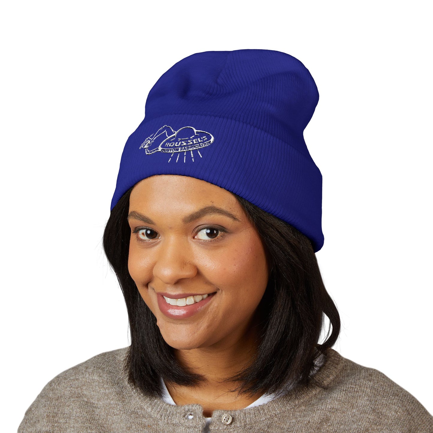 Embroidered UFO Beanie - Retro Alien Abduction Cuffed Hat