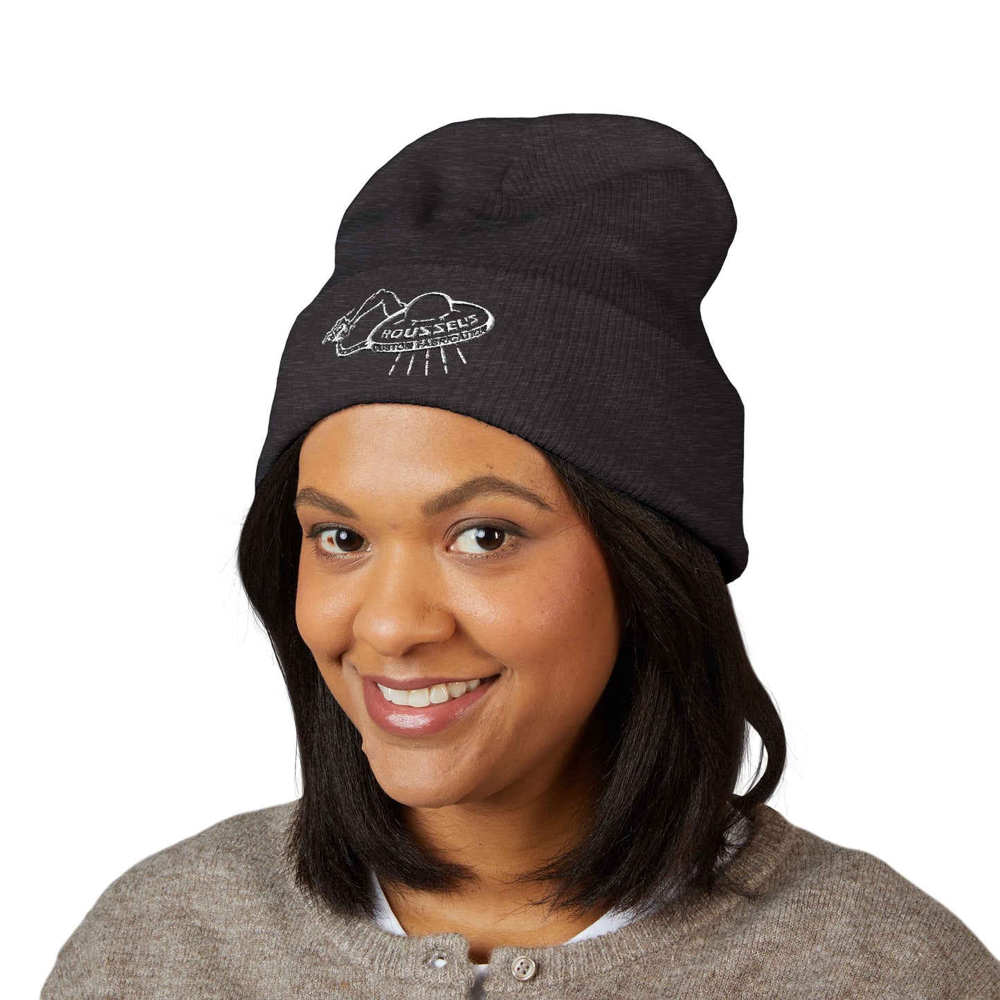 Embroidered UFO Beanie - Retro Alien Abduction Cuffed Hat