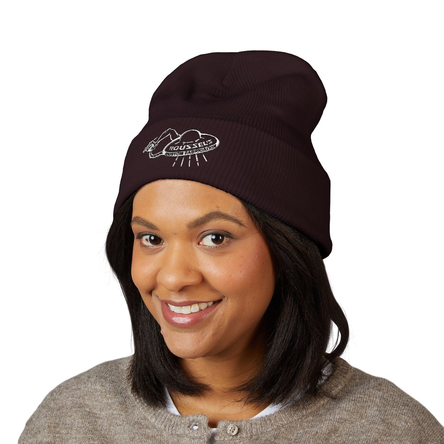 Embroidered UFO Beanie - Retro Alien Abduction Cuffed Hat
