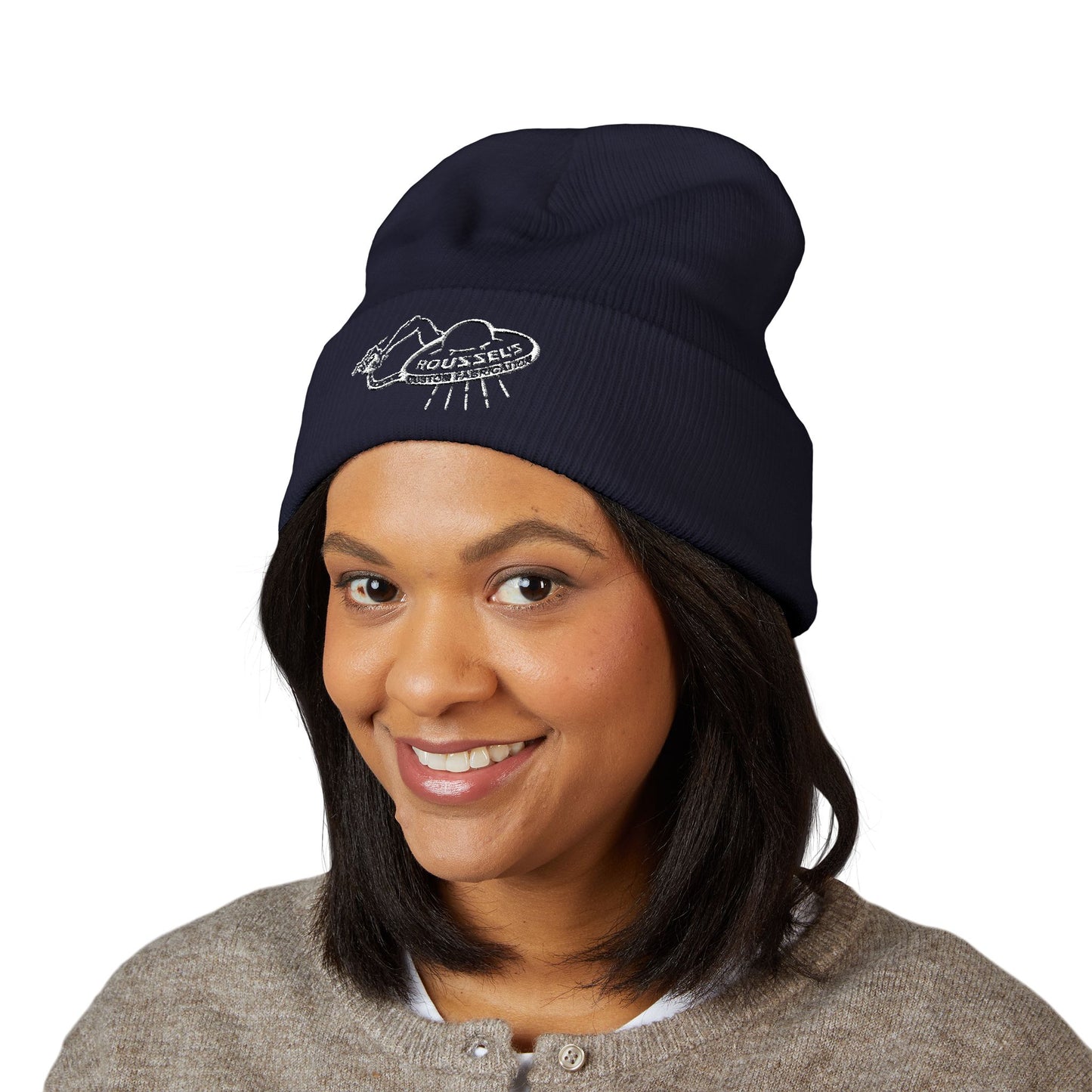 Embroidered UFO Beanie - Retro Alien Abduction Cuffed Hat